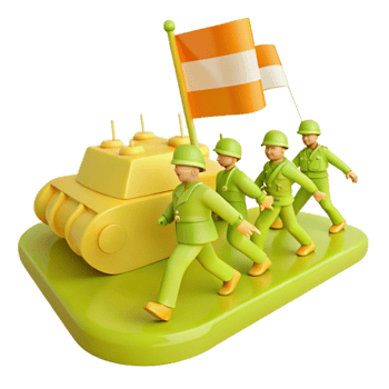 Toy Soldiers Marching with Tank and Flag png