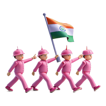 Four Pink Figures Marching with Indian Flag png