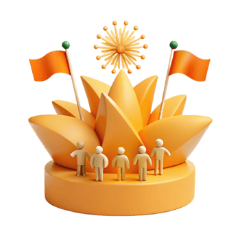 3D Render of People Standing in Front of a Lotus Flower with Flags png