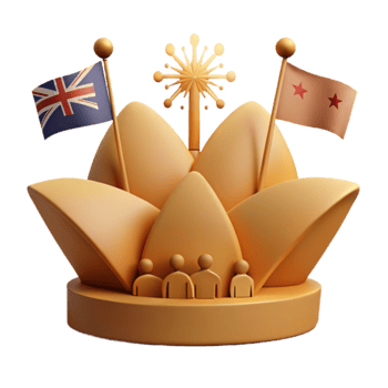 3D Render of a Golden Lotus with Flags and Fireworks png