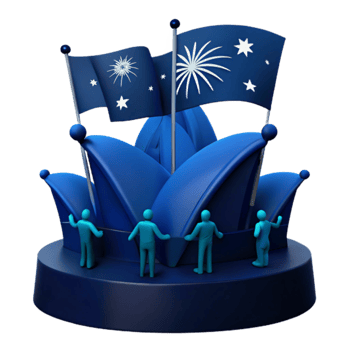 Blue Building with Flags and Figures png