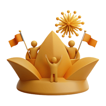 Celebrating Success with a Golden Crown and Flags png