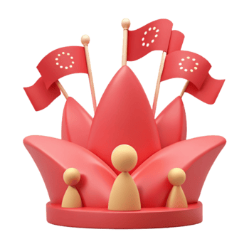 3D Illustration of a Red Crown with Flags and Figures png