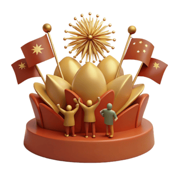 Celebration with Golden Lotus and Fireworks png