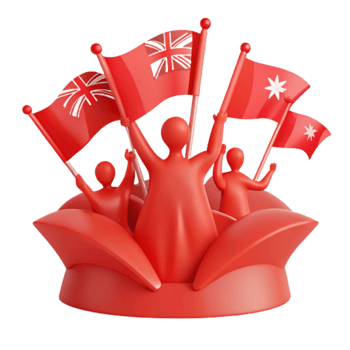 Celebration of Unity Red Figures Holding Flags in a Symbolic Floral Arrangement png