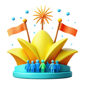 3D Render of a Festive Stage with People and Flags png