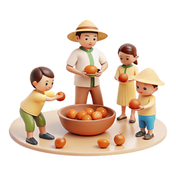 Family Gathering Around a Bowl of Oranges png