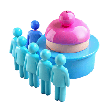 Blue and Pink 3D People Figures with a Large Dome-Shaped Object png