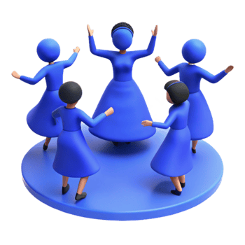 Five 3D Cartoon Characters Dancing in a Circle png