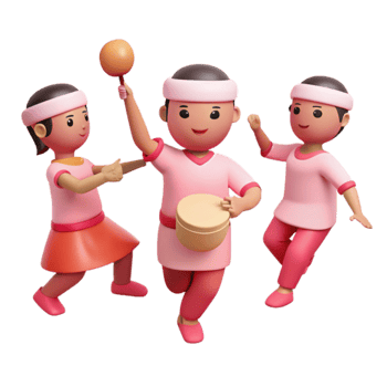 Three 3D Cartoon Characters Dancing and Playing Music png