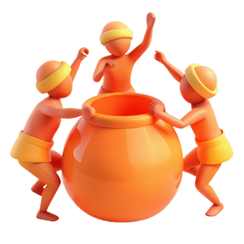 Three Cartoon Characters Pushing a Large Orange Pot png