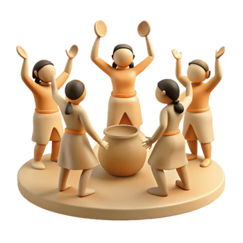 Group of 3D Characters Dancing Around a Pot png