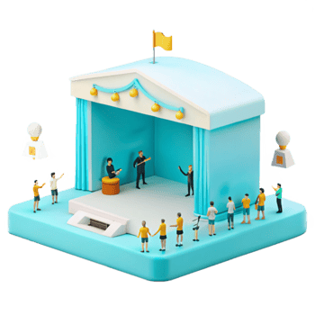 3D Rendered Stage with Audience and Performers png