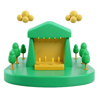 3D Render of a Stage with a Green Canopy, Yellow Platform, and Tiny People png