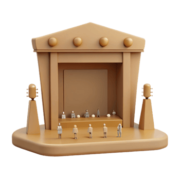 3D Render of a Miniature Stage with Microphones and Figures png