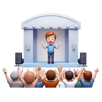 A Boy Speaks on Stage to a Cheering Crowd png