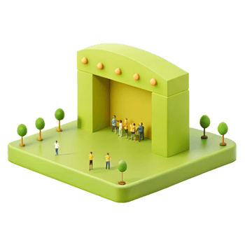 3D Render of a Stage in a Park with People Around It png