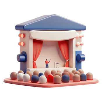 3D Illustration of a Stage with a Speaker and Audience png