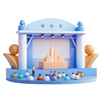3D Render of an Audience Listening to a Speaker on a Stage png