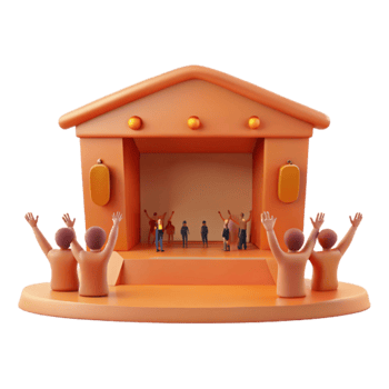 3D Render of a Stage with a Crowd of People png