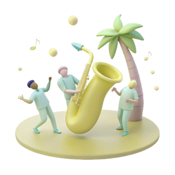 Summertime Jazz Party with a Saxophone and Palm Tree png