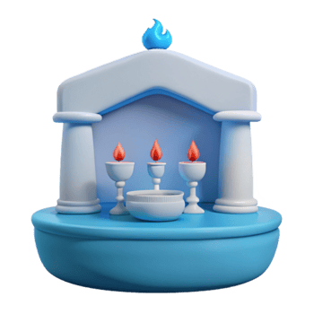 3D Render of an Altar with Candles and a Blue Flame png