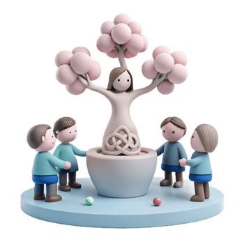 Children Surrounding a Tree with Pink Flowers png