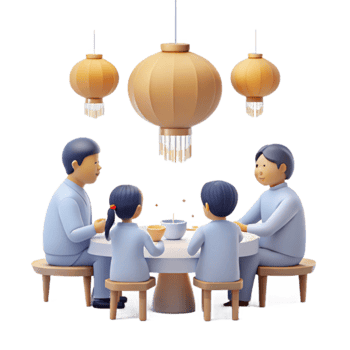 Family Gathering Around a Table with Lanterns png