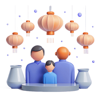3D Illustration of Family Celebrating with Lanterns png