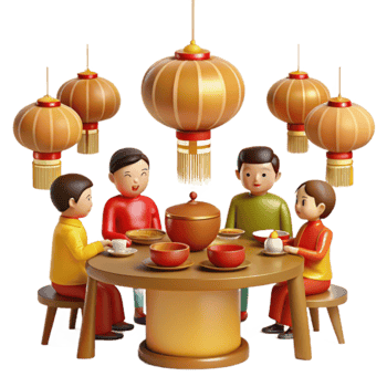 Family Gathering Around a Festive Table with Red Lanterns png