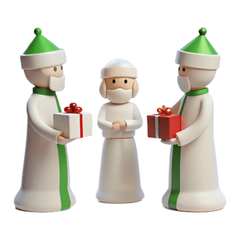 Three Cartoon Characters Exchange Gifts png