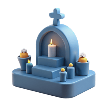 3D Render of a Blue Altar with Candles and Flowers png