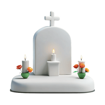 White Gravestone with Cross and Burning Candles png