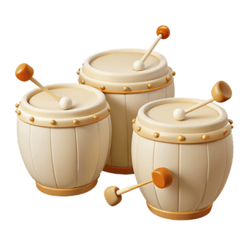 Three Wooden Drums with Mallet Sticks png