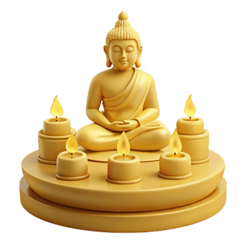 Golden Buddha Statue Surrounded by Burning Candles on a Platform png