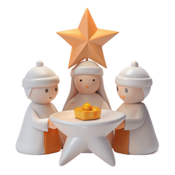 3D Render of Three Figures Around a Star-Shaped Table png