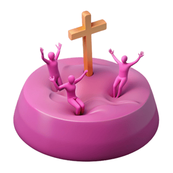 3D Render of People Surrounding a Cross png