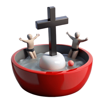 Two Figures in a Red Bowl with a Cross and a Ball png