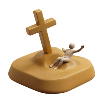3D Render of a Figure Sitting by a Cross png