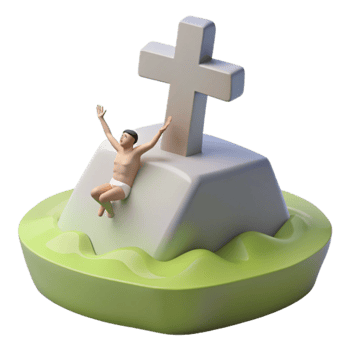 3D Render of a Figure Sitting on a Hill with a Cross png