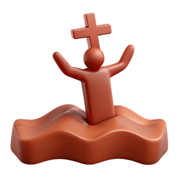 3D Render of a Person with Arms Raised and a Cross Above Their Head Emerging from Water png