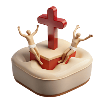3D Render of Two Figures Celebrating on a Platform with a Cross png