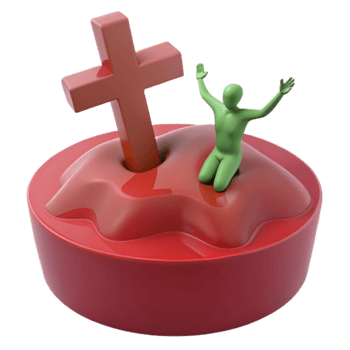 3D Render of a Figure Kneeling Before a Cross on a Red Base png