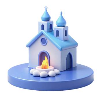3D Render of a Small Church with a Burning Candle png