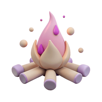 Pink and Purple 3D Cartoon Campfire with Logs and Sparks png