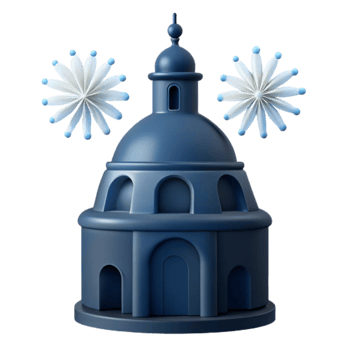 3D Rendering of a Blue Dome Building with Fireworks png