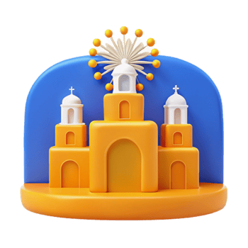 3D Illustration of a Colorful Building with Arched Windows png