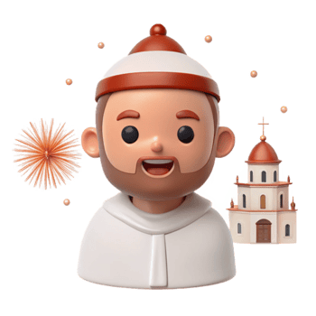 Smiling Cartoon Character with Church in Background png