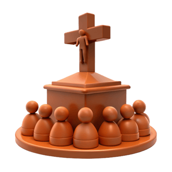 3D Render of a Crucifix with a Crowd of People Surrounding It png