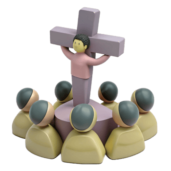 3D Illustration of a Person on a Cross Surrounded by a Crowd png